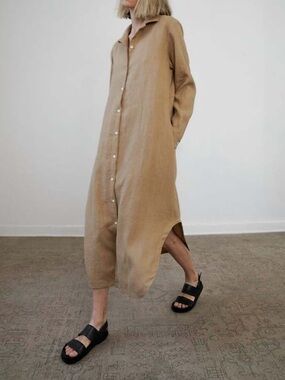 NWOT Zii Ropa Mandu Linen Maxi Dress in Almond size S